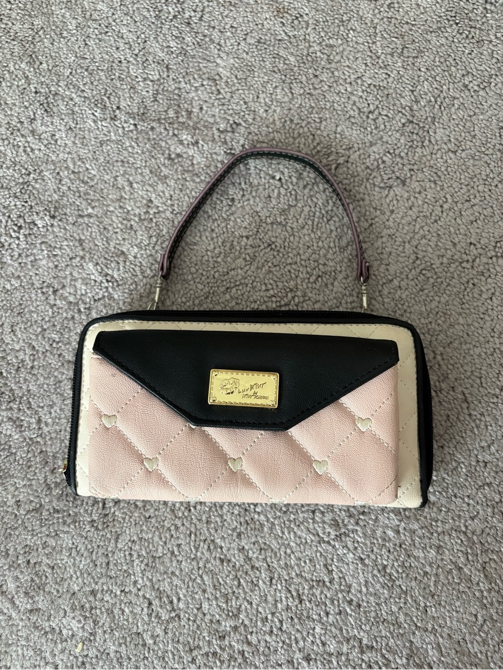 Betsey Johnson Women's Quilted Pink and Black Top-Handle Wallet Purse